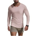 thumbnail image 1 of GuangCheng Mens T-Shirts,Skinny,Solid Color,Long Sleeve Tops,with Chest Pocket,Regular Fit,Soft,Crewneck Pullover Tees,Pink,Size S, 1 of 6