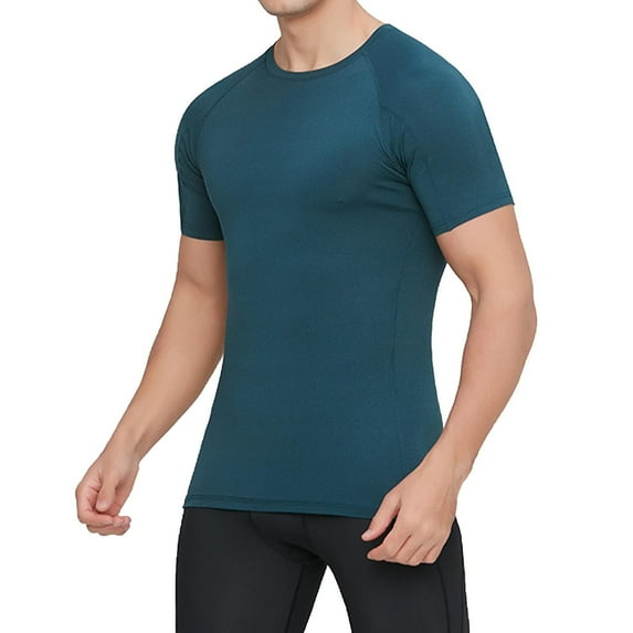 GuangCheng Mens T-Shirts,Solid Compression Sports,Quick-Dry, Breathable,Stretch,Muscle,Pullover,Athletic Fit Tops,Green,Size 2XL