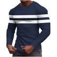 thumbnail image 1 of GuangCheng Mens T-Shirts,Striped,Long Sleeve,Thermal,Slim Fit,Breathable,Soft,Stretch,Moisture-Wicking,Textured Knit,Casual Tees,Navy,Size L, 1 of 5