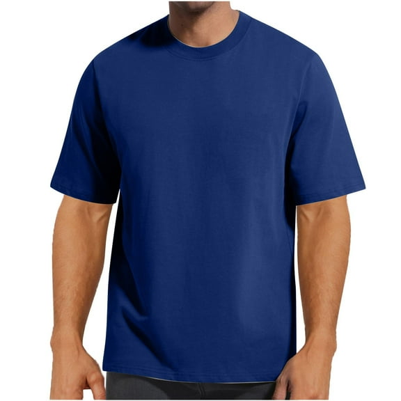 GuangCheng George Mens Tees,Classic Crew Neck,Loose Fit,Soft,Breathable Comfortable Basic Tees T-Shirts,Blue,Size L