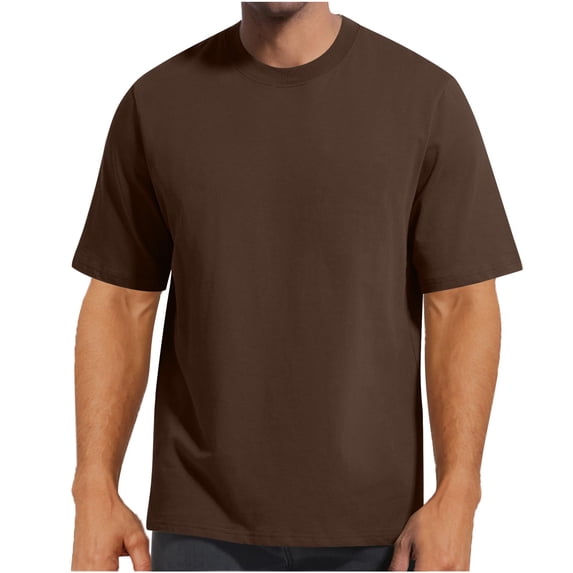GuangCheng Mens Tees,Classic Crew Neck,Loose Fit,Soft,Breathable Comfortable Basic Tees T-Shirts,Brown,Size L