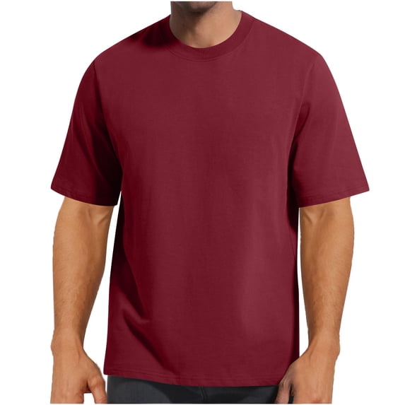 GuangCheng George Mens Tees,Classic Crew Neck,Loose Fit,Soft,Breathable Comfortable Basic Tees T-Shirts,Wine,Size S