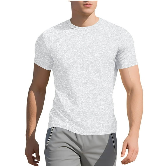 GuangCheng George Mens Tees,Heathered,Short Sleeve T-Shirts,Loose Fit,Soft,Breathable,Casual Crewneck Tee Shirts,White,Size 2XL