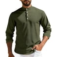 thumbnail image 1 of GuangCheng Mens Textured Henley Shirts,Long Sleeve,Casual,Slim Fit,Breathable Soft Comfortable Daily Wear T Shirts,Army Green,Size 3XL, 1 of 4