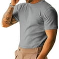 thumbnail image 1 of GuangCheng Mens Textured Knit Short Sleeve T-Shirts,Slim Fit,Soft,Comfortable,Stretch,Moisture-Wicking,Versatile Casual,Athletic Tees,Gray,Size S, 1 of 6