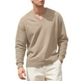thumbnail image 1 of GuangCheng Mens Textured V Neck Sweaters,Long Sleeve,Casual Tops,Soft,Comfort,Knitwear Basic Tops,Khaki,Size XL, 1 of 5