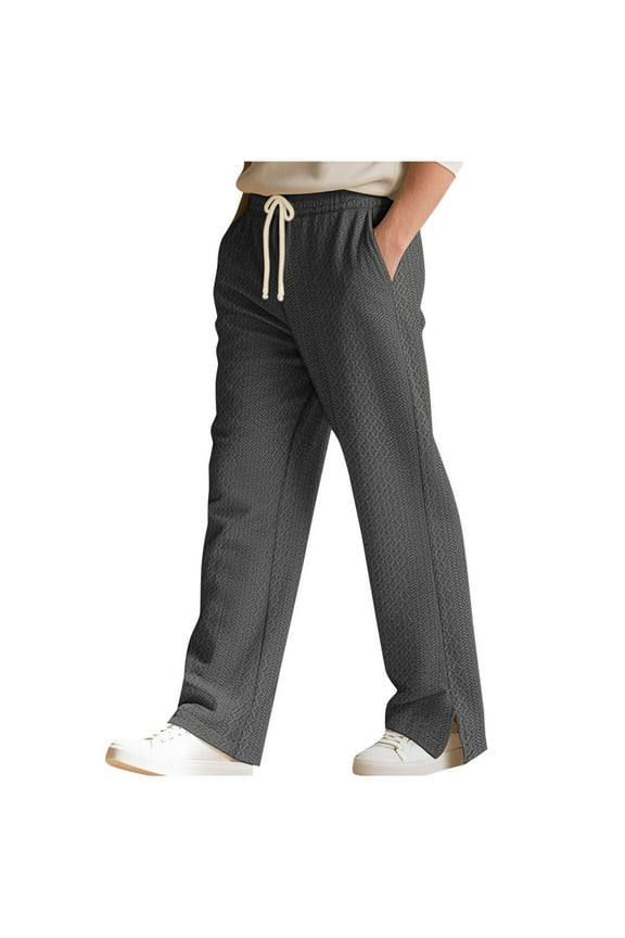 Mens Textured Wide Leg Lounge Pants Elastic Drawstring Waist Soft Comfortable Casual Trousers,Size:2XL
