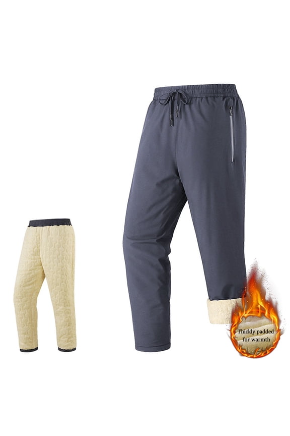 Mens Thermal Fleece Lined Cargo Pants Warm Drawstring Elastic Waist Windproof Water Resistant Outdoor Trousers,Size:L