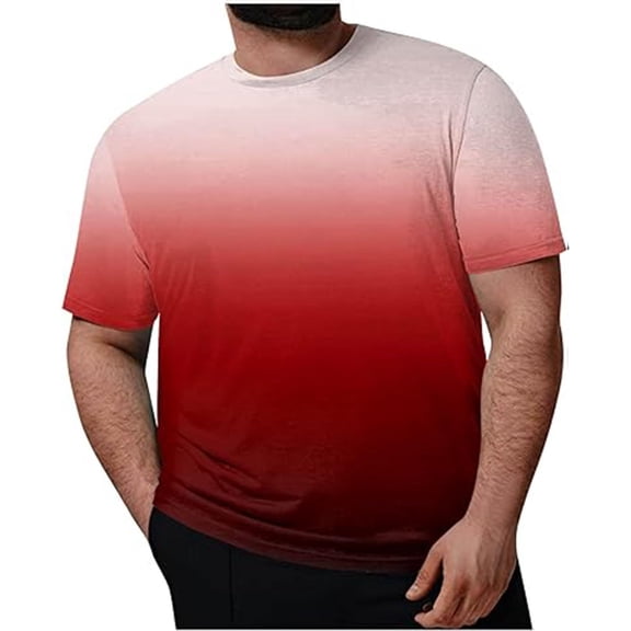 GuangCheng Mens Tops,Ombre,Gradient Short Sleeve,Soft,Breathable,Lightweight,Comfortable,Casual Oversized Tshirts,Watermelon Red,Size 4XL