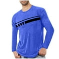 thumbnail image 1 of GuangCheng Mens Tops Printed Striped Long Sleeve T-Shirts,Classic Fit,Soft,Breathable,Pullover Tees,Blue,Size L, 1 of 3
