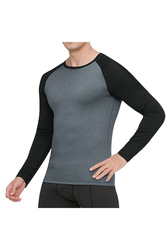Mens Tops,Raglan Sleeve,Compression,Base,Layer,Long Sleeve,Athletic Top,Quick Dry,Sport Tight Fit Shirts,Gray,Size L