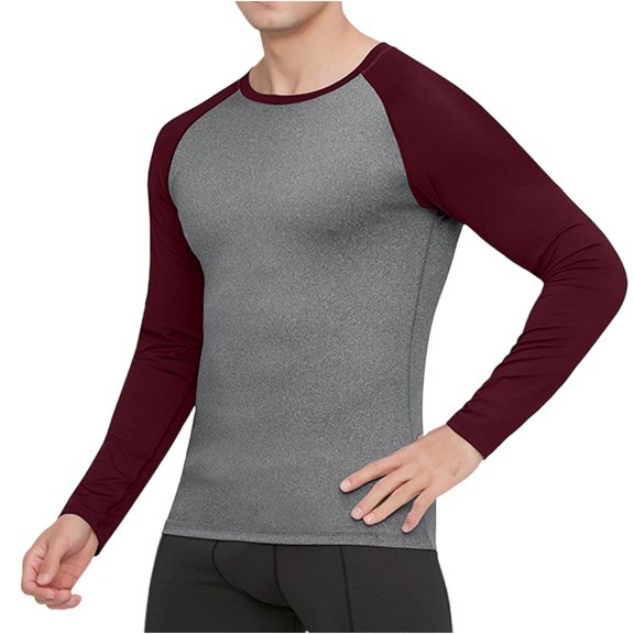 GuangCheng Mens Tops,Raglan Sleeve,Compression,Base,Layer,Long Sleeve,Athletic Top,Quick Dry,Sport Tight Fit Shirts,Wine,Size 2XL