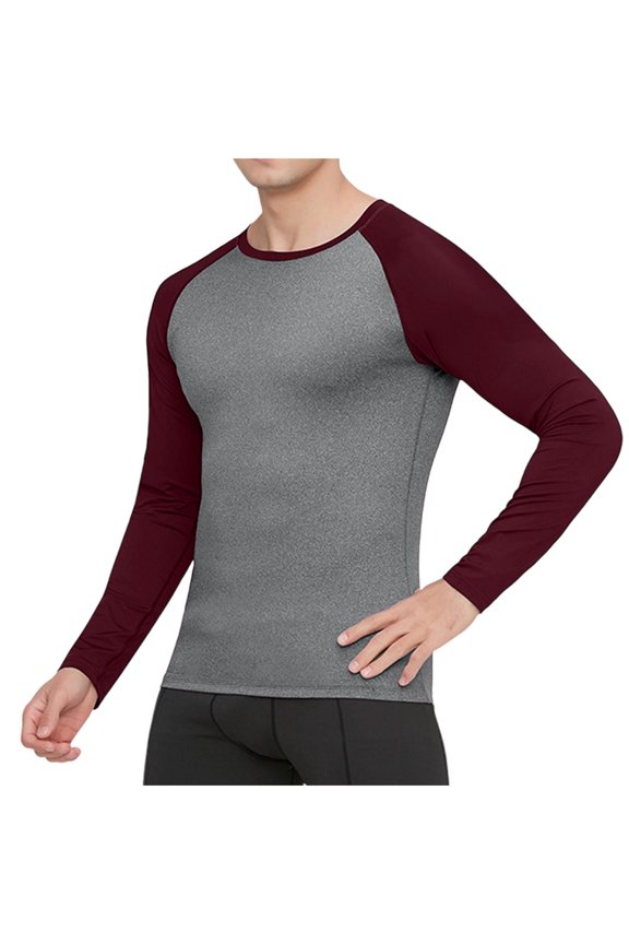 Mens Tops,Raglan Sleeve,Compression,Base,Layer,Long Sleeve,Athletic Top,Quick Dry,Sport Tight Fit Shirts,Wine,Size XL