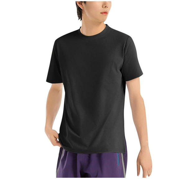 GuangCheng Mens Tops,Solid Color,Crew Neck,Short Sleeve T-Shirt,Regular Fit,Soft,Breathable Basic Tees,Black,Size L