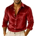 thumbnail image 1 of GuangCheng Mens Tops Velvet,Long Sleeve,Button Down,Shirts with Chest Pocket,Oversized Fit,Soft Luxurious Comfortable Casual Tees,Red,Size XL, 1 of 9
