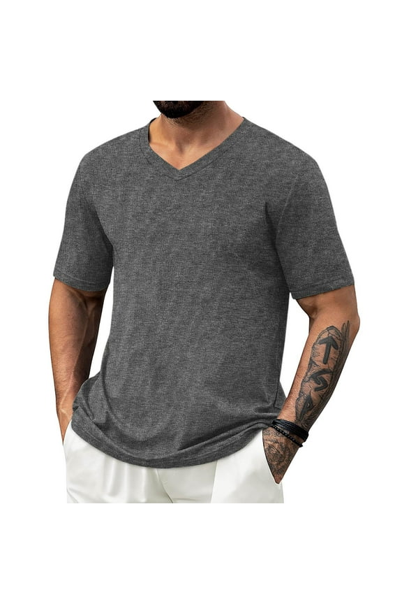 Mens Tshirts,V-Neck,Solid Color,Soft,Breathable,Lightweight Tees,Comfortable,Casual Tops,Dark Gray,Size 3XL