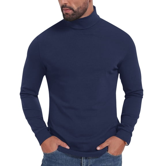GuangCheng George Mens Turtleneck Long Sleeve Sweaters,Slim Fit,Soft,Warm,Comfortable,Stretch,Pullover,Tops,Navy,Size L