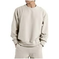 thumbnail image 1 of GuangCheng Mens Waffle Knit Crew Neck Sweatshirts,Baggy,Pullover,Soft,Breathable,Comfortable Loungewear Tops,Beige,Size 3XL, 1 of 9