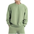 thumbnail image 1 of GuangCheng Mens Waffle Knit Crew Neck Sweatshirts,Baggy,Pullover,Soft,Breathable,Comfortable Loungewear Tops,Green,Size M, 1 of 7