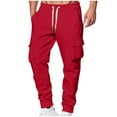 thumbnail image 1 of GuangCheng Mens Warm Cargo Sweatpants,Slim Fit,Elastic Drawstring Joggers,Multi Pocket Casual Sport Trousers,Red,Size L, 1 of 5