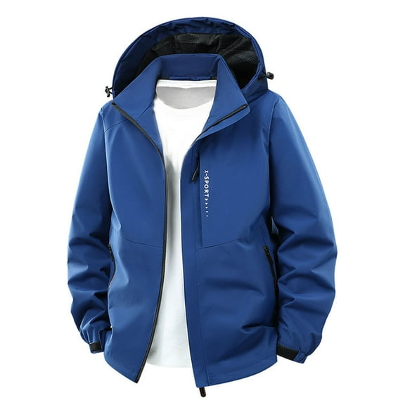 GuangCheng George Mens Waterproof Hooded Jackets,Lightweight,Windbreaker,Casual Outdoor Jackets,Blue,L