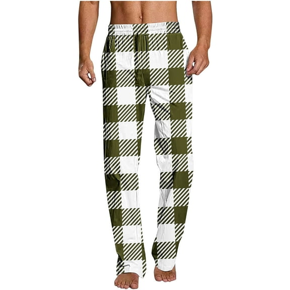 GuangCheng George Plaid Pajamas Pants for Men Elastic Waist Straight Leg Sleepwear Pants,Size:M