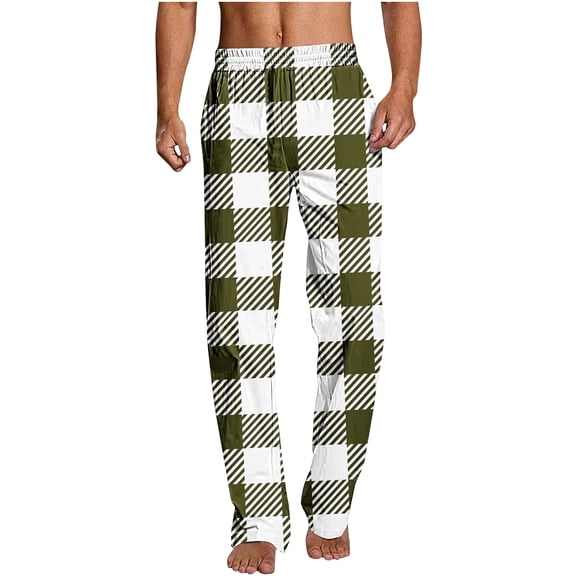 GuangCheng George Plaid Pajamas Pants for Men Elastic Waist Straight Leg Sleepwear Pants,Size:XL
