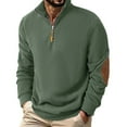thumbnail image 1 of GuangCheng George Sweatshirt for Men,Textured,Half Zip,Pullover,Elbow Patch Detail,Casual Warm Thick Tops,Army Green,Size L, 1 of 6