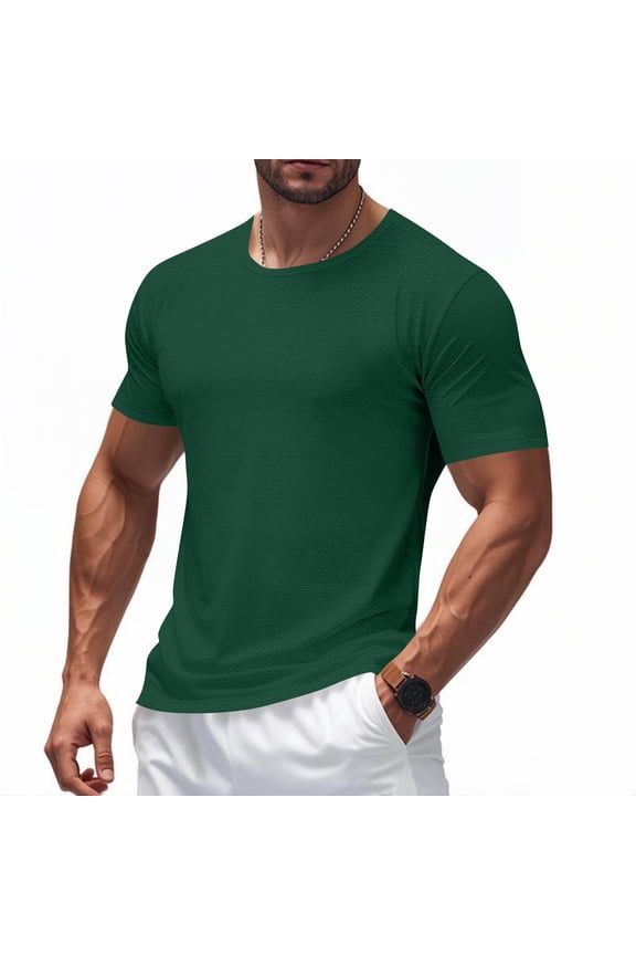 George TShirts for Men,Solid Color,Crew Neck,Soft,Breathable,Short Sleeve,Pullover,Stretch Tees,Green,Size L