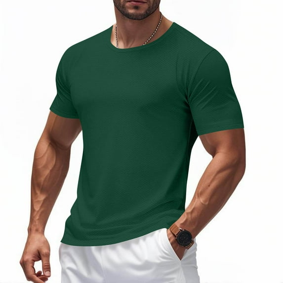 GuangCheng George TShirts for Men,Solid Color,Crew Neck,Soft,Breathable,Short Sleeve,Pullover,Stretch Tees,Green,Size M