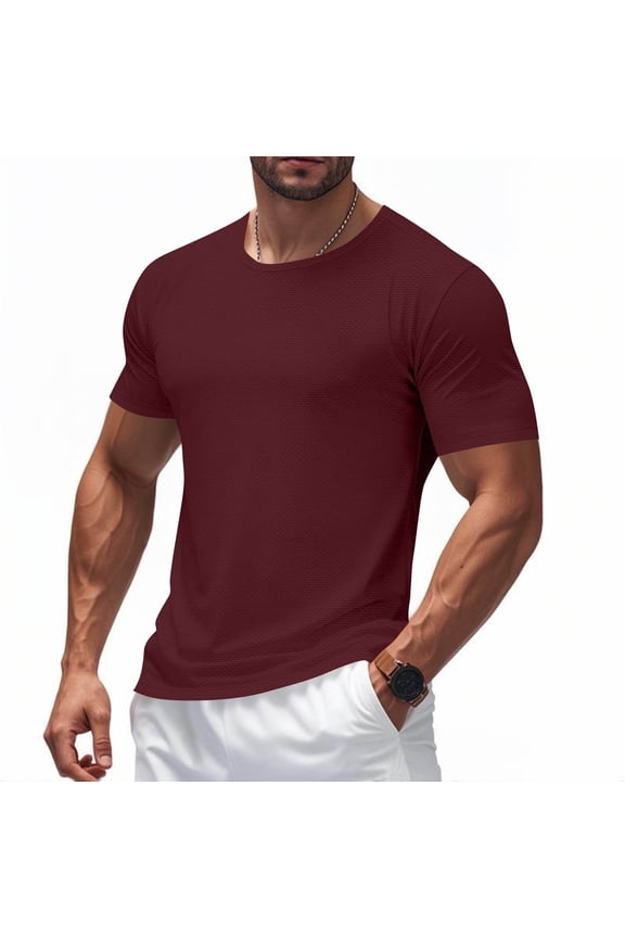 George TShirts for Men,Solid Color,Crew Neck,Soft,Breathable,Short Sleeve,Pullover,Stretch Tees,Wine,Size XL