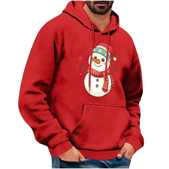 GuangCheng Hooded,Chirstmas,Sweatshirts for Men,Snowman Printed,Drawstring,Drop Shoulder,Thick,Warm Coats,Long Sleeve,Pullover,Hoodies