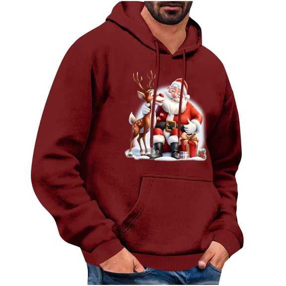 GuangCheng Hooded,Swearshirts for Men,Chirstmas,Santa Claus Printed,Drastring,Long Sleeve,Drop Shoulder,Comfy,Pullover,Hoodies