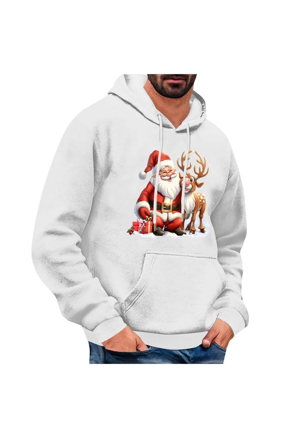 Hooded,Swearshirts for Men,Chirstmas,Santa Claus Printed,Drastring,Long Sleeve,Drop Shoulder,Comfy,Pullover,Hoodies