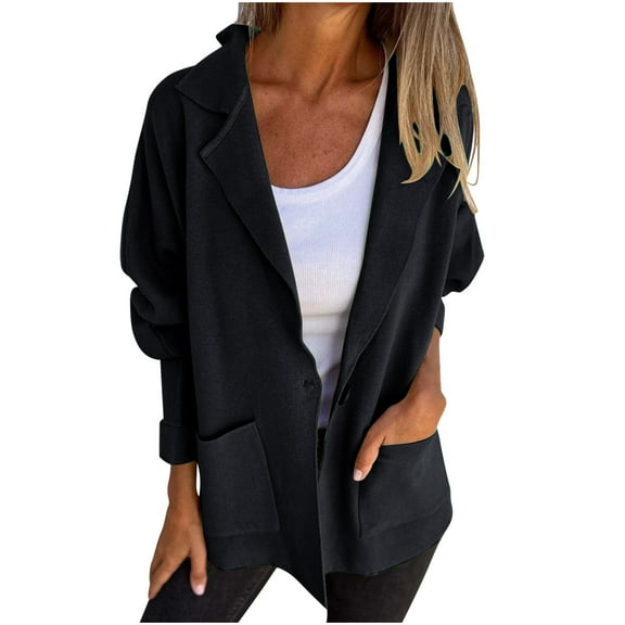 GuangCheng Jackets for Women Casual Solid Color Versatile Lapel Double Pockets Long Sleeve Hoodless Casual Coats
