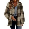 thumbnail image 1 of GuangCheng Jackets for Women Casual Winter Lapel Pocket Long Sleeve Plush Plaid Button Warm Jacket, 1 of 6