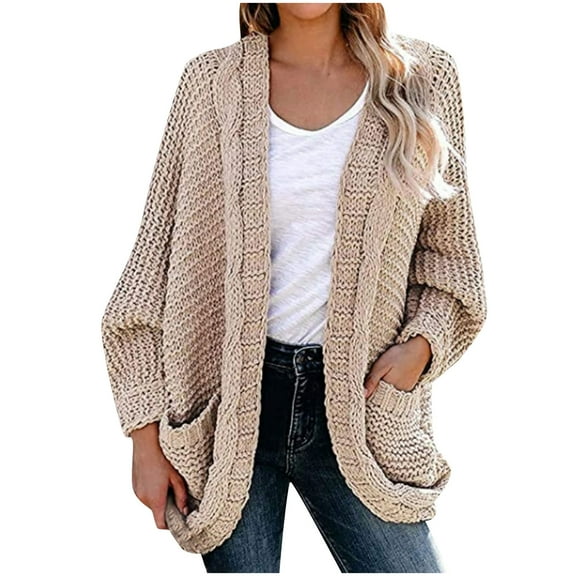 GuangCheng Jackets for Women Fashion Comfy Solid Color Casual Button Rope Thick Knitted Cardigan Coat Knitted Sweaters