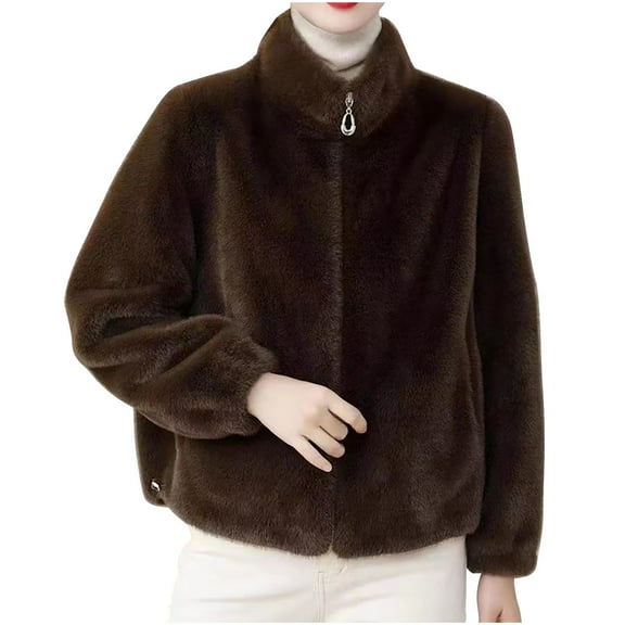 GuangCheng Jackets for Women Fashionable Solid Color Hooded Zipper Fleece Warm Cardigan Long Sleeve Coats