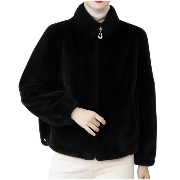 GuangCheng Jackets for Women Fashionable Solid Color Hooded Zipper Fleece Warm Cardigan Long Sleeve Coats