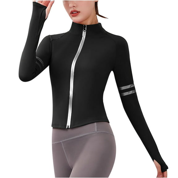 GuangCheng Jackets for Women Outdoor Running Exercise Zipper Quick Dry Cardigan Stand Collar Long Sleeve Jacket Yoga Jackets