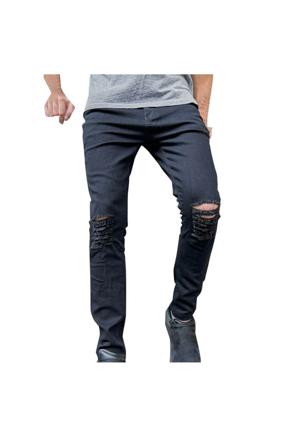 Jeans for Men Slim Fit Ripped Stretch Skinny Distressed Stacked Straight Leg Denim Pants