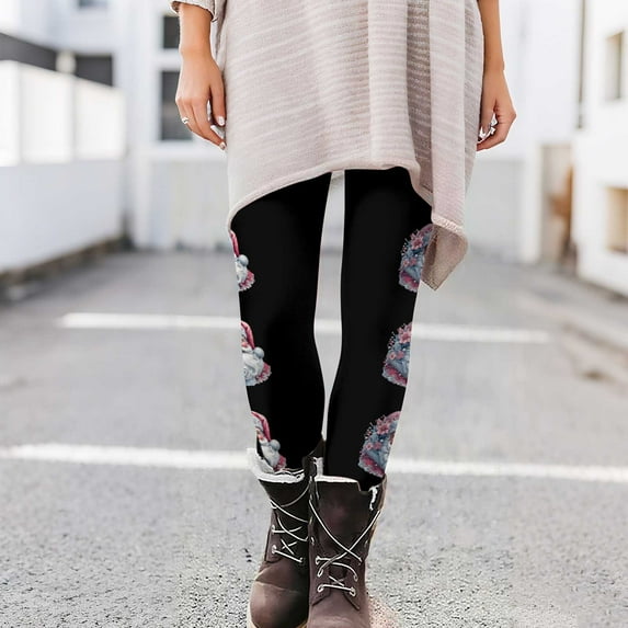 GuangCheng Leggings for Women Christmas Print High Waisted Elastic Tummy Control Yoga Pant Christmas Print Leggings Workout Tight Buttom Pants