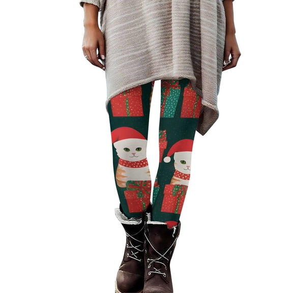 GuangCheng Leggings for Women Christmas Print Skinny Stretchy High Waisted Comfortable Yoga Pants Thermal Christmas Holiday Trousers
