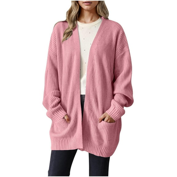GuangCheng Long Cardigan Sweaters for Women Kint Trendy Casual Long Sleeve Tops Open Front Fall Winter Coats with Pockets