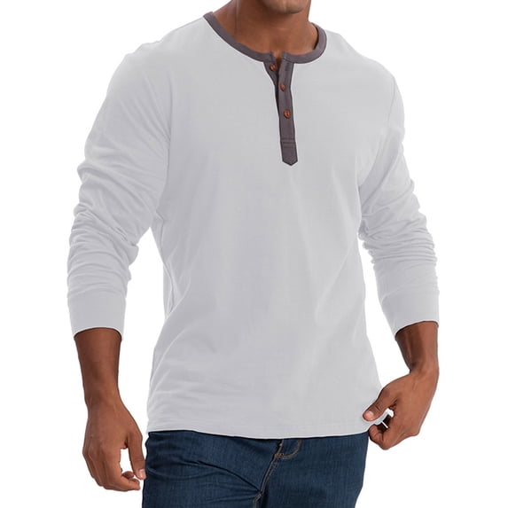 GuangCheng Men's Henley Shirts Long Sleeve Basic Pullover Soft T-Shirt with Pocket