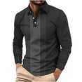 thumbnail image 1 of GuangCheng Men's Polo Shirts Button Lapel Collar Color Block Slim Fit Long Sleeve Dress Blouses with Pocket, 1 of 5