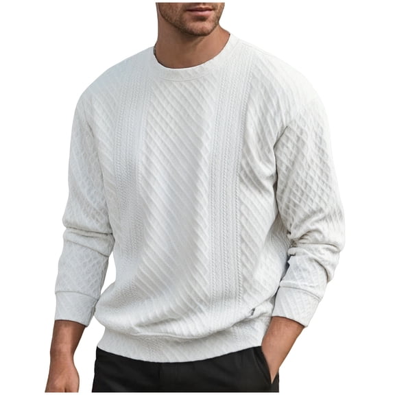 GuangCheng Men's Pullover Sweatshirts Cable Knit Crewneck Sweater Winter Casual Knitted Sweaters with Ribbing Edge