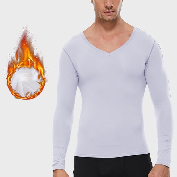 GuangCheng Men's Shirts V Neck Fleece Lined Long Sleeve Warm Basic Tops for Fall Winter