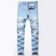 thumbnail image 1 of GuangCheng Men's Skinny Jeans Stretch Ripped Tapered Leg Button Dark Wash Demin Pants, 1 of 9