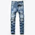 thumbnail image 1 of GuangCheng Men's Skinny Jeans Stretch Ripped Tapered Leg Button Dark Wash Demin Pants, 1 of 9